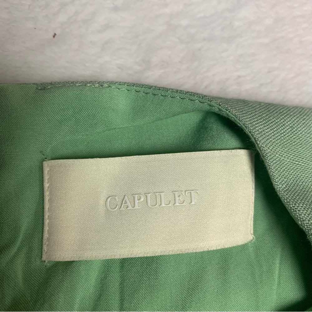 Capulet crop shirt size medium green elastic sleeves tie at waist very unique - Picture 5 of 12